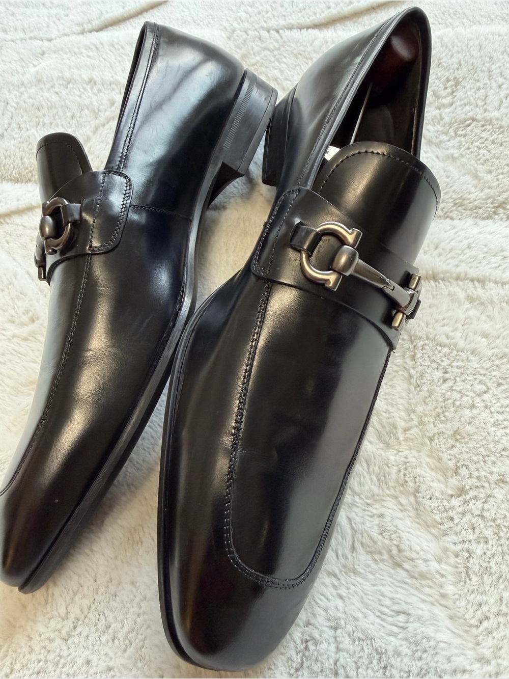 Salvatore Ferragamo Black Leather Bit-Detail Slip-On Loafers